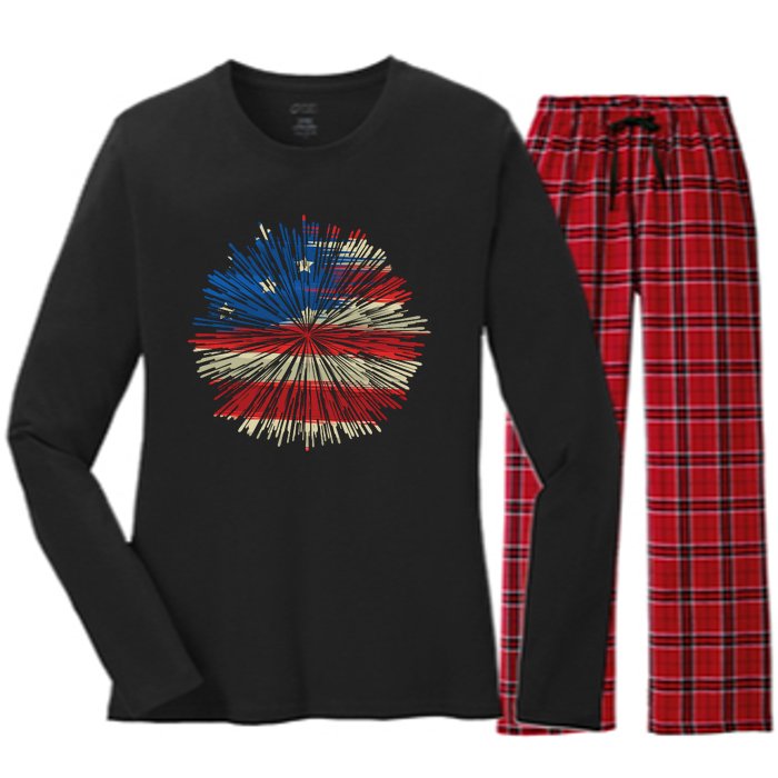 4th Of July Fireworks American Flag Design For Patriotic Celebration Women's Long Sleeve Flannel Pajama Set 