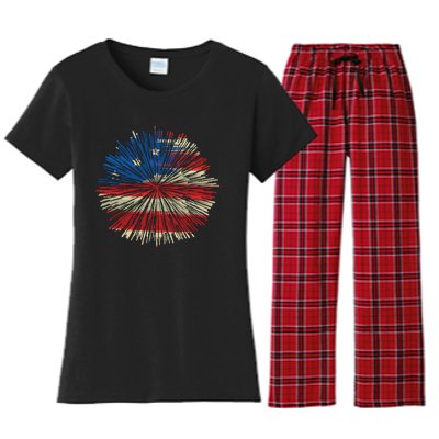 4th Of July Fireworks American Flag Design For Patriotic Celebration Women's Flannel Pajama Set