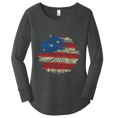 4th Of July Fireworks American Flag Design For Patriotic Celebration Women's Perfect Tri Tunic Long Sleeve Shirt