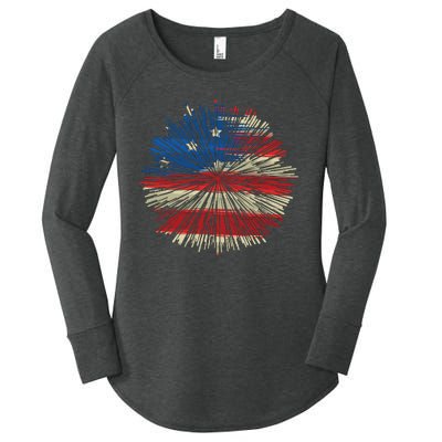 4th Of July Fireworks American Flag Design For Patriotic Celebration Women's Perfect Tri Tunic Long Sleeve Shirt