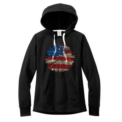 4th Of July Fireworks American Flag Design For Patriotic Celebration Women's Fleece Hoodie