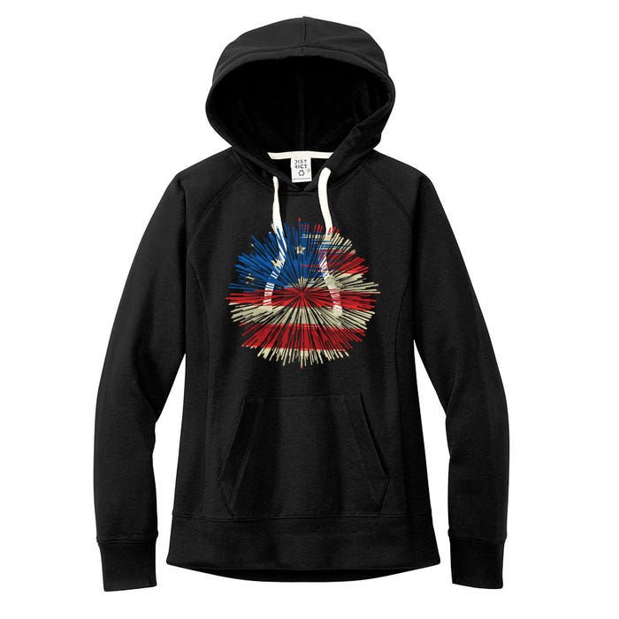 4th Of July Fireworks American Flag Design For Patriotic Celebration Women's Fleece Hoodie