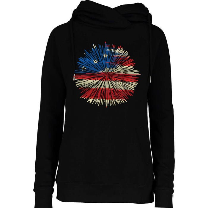 4th Of July Fireworks American Flag Design For Patriotic Celebration Womens Funnel Neck Pullover Hood