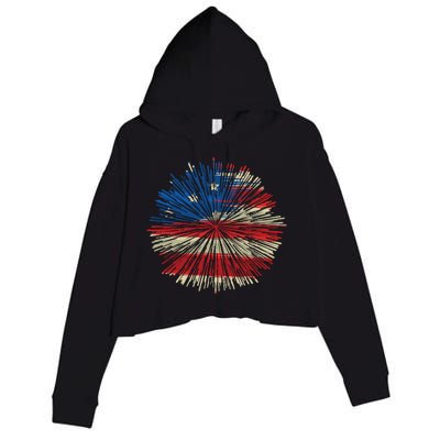 4th Of July Fireworks American Flag Design For Patriotic Celebration Crop Fleece Hoodie