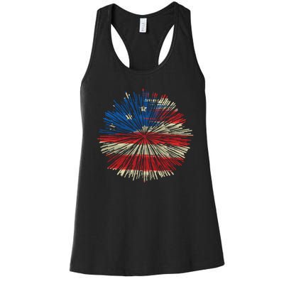 4th Of July Fireworks American Flag Design For Patriotic Celebration Women's Racerback Tank