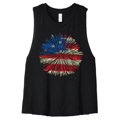 4th Of July Fireworks American Flag Design For Patriotic Celebration Women's Racerback Cropped Tank