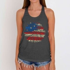 4th Of July Fireworks American Flag Design For Patriotic Celebration Women's Knotted Racerback Tank