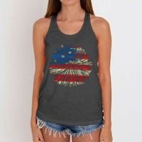 4th Of July Fireworks American Flag Design For Patriotic Celebration Women's Knotted Racerback Tank