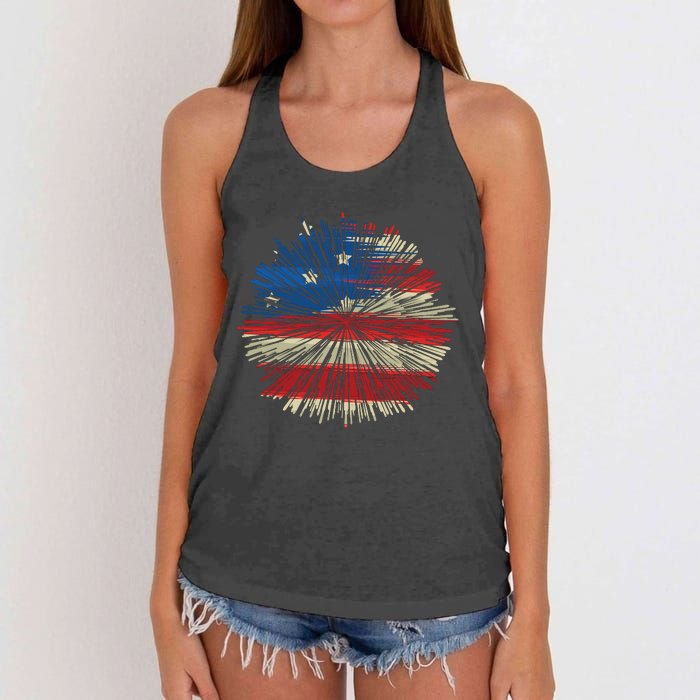 4th Of July Fireworks American Flag Design For Patriotic Celebration Women's Knotted Racerback Tank