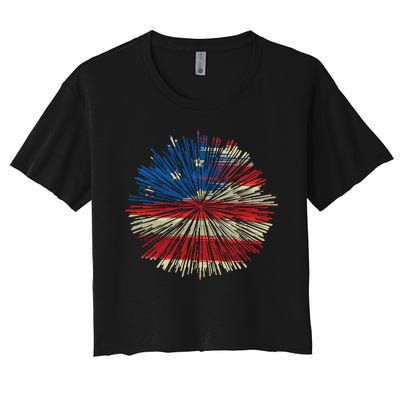 4th Of July Fireworks American Flag Design For Patriotic Celebration Women's Crop Top Tee