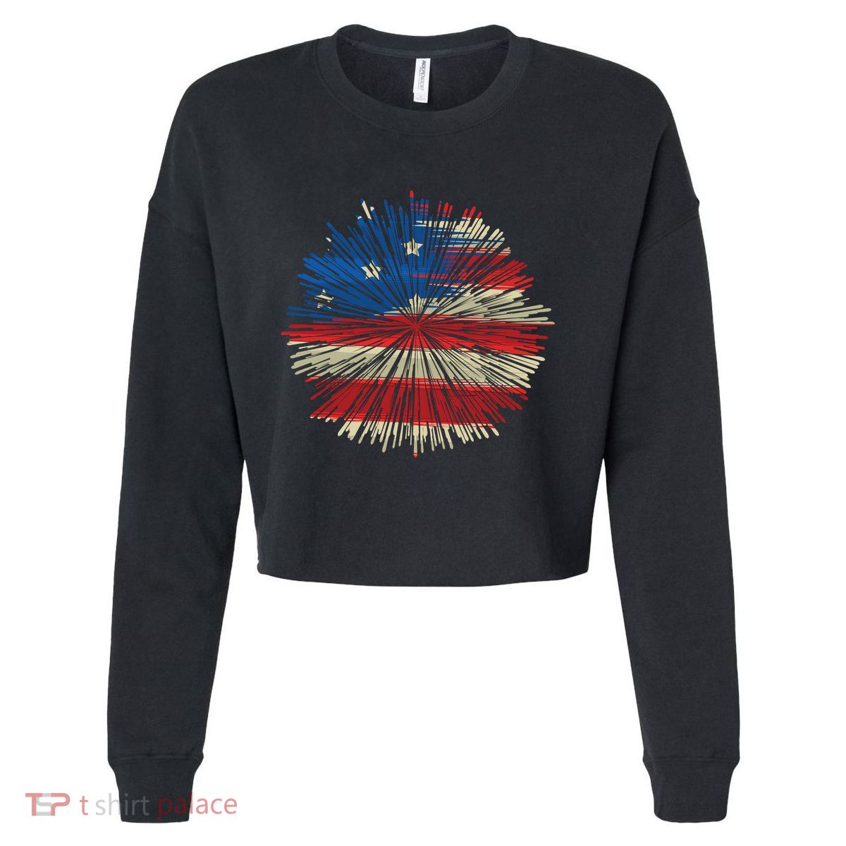 4th Of July Fireworks American Flag Design For Patriotic Celebration Cropped Pullover Crew