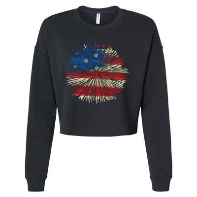 4th Of July Fireworks American Flag Design For Patriotic Celebration Cropped Pullover Crew