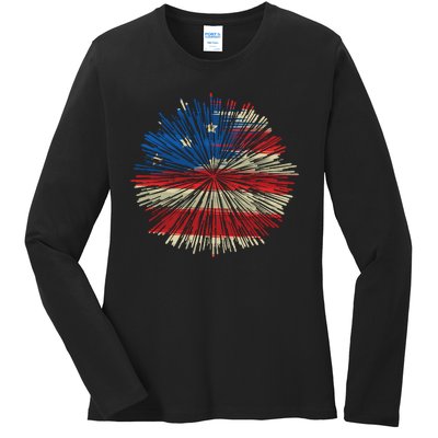 4th Of July Fireworks American Flag Design For Patriotic Celebration Ladies Long Sleeve Shirt