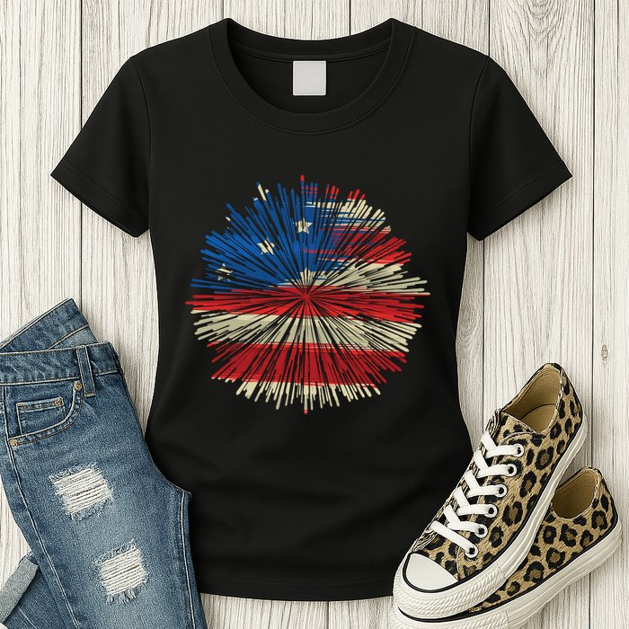 4th Of July Fireworks American Flag Design For Patriotic Celebration Womens T-Shirt