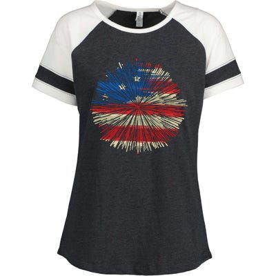 4th Of July Fireworks American Flag Design For Patriotic Celebration Enza Ladies Jersey Colorblock Tee