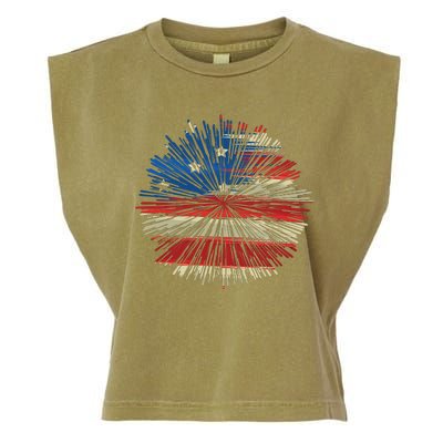 4th Of July Fireworks American Flag Design For Patriotic Celebration Garment-Dyed Women's Muscle Tee