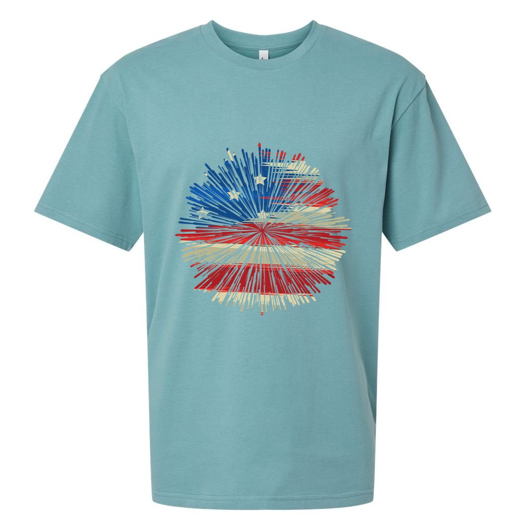 4th Of July Fireworks American Flag Design For Patriotic Celebration Sueded Cloud Jersey T-Shirt