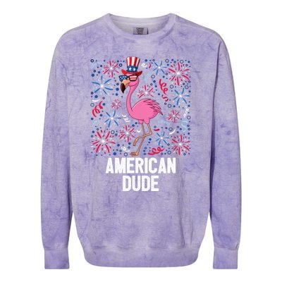 4th Of July American Dude Flamingo Us Flag Pride Patriotic Gift Colorblast Crewneck Sweatshirt