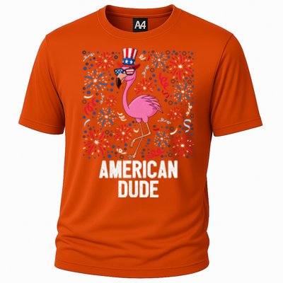 4th Of July American Dude Flamingo Us Flag Pride Patriotic Gift Cooling Performance Crew T-Shirt