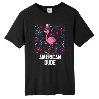 4th Of July American Dude Flamingo Us Flag Pride Patriotic Gift Tall Fusion ChromaSoft Performance T-Shirt