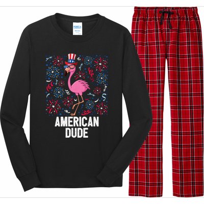 4th Of July American Dude Flamingo Us Flag Pride Patriotic Gift Long Sleeve Pajama Set