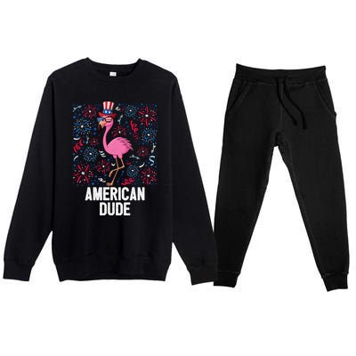 4th Of July American Dude Flamingo Us Flag Pride Patriotic Gift Premium Crewneck Sweatsuit Set