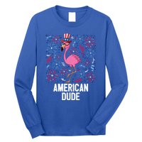 4th Of July American Dude Flamingo Us Flag Pride Patriotic Gift Long Sleeve Shirt