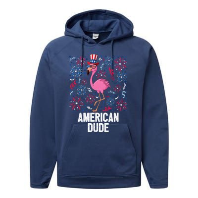 4th Of July American Dude Flamingo Us Flag Pride Patriotic Gift Performance Fleece Hoodie