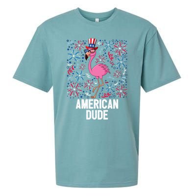 4th Of July American Dude Flamingo Us Flag Pride Patriotic Gift Sueded Cloud Jersey T-Shirt