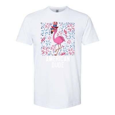 4th Of July American Dude Flamingo Us Flag Pride Patriotic Gift Softstyle CVC T-Shirt