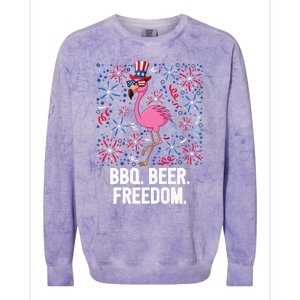 4th Of July Bbq Beer Freedom Flamingo Us Flag Patriotic Gift Colorblast Crewneck Sweatshirt