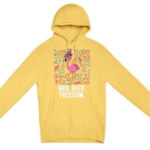 4th Of July Bbq Beer Freedom Flamingo Us Flag Patriotic Gift Premium Pullover Hoodie