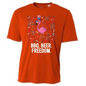 4th Of July Bbq Beer Freedom Flamingo Us Flag Patriotic Gift Cooling Performance Crew T-Shirt