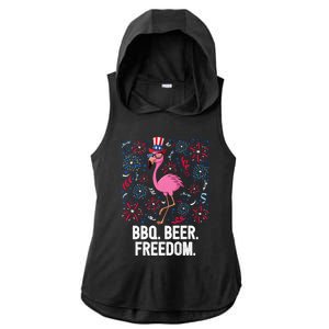 4th Of July Bbq Beer Freedom Flamingo Us Flag Patriotic Gift Ladies PosiCharge Tri-Blend Wicking Draft Hoodie Tank