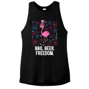 4th Of July Bbq Beer Freedom Flamingo Us Flag Patriotic Gift Ladies PosiCharge Tri-Blend Wicking Tank