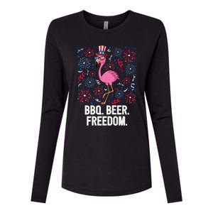 4th Of July Bbq Beer Freedom Flamingo Us Flag Patriotic Gift Womens Cotton Relaxed Long Sleeve T-Shirt