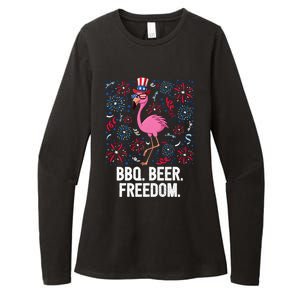 4th Of July Bbq Beer Freedom Flamingo Us Flag Patriotic Gift Womens CVC Long Sleeve Shirt