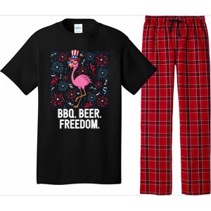 4th Of July Bbq Beer Freedom Flamingo Us Flag Patriotic Gift Pajama Set