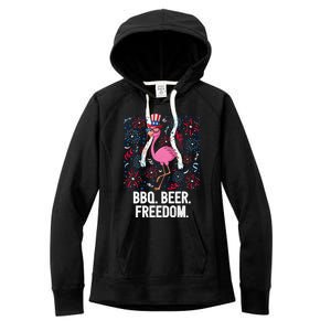 4th Of July Bbq Beer Freedom Flamingo Us Flag Patriotic Gift Women's Fleece Hoodie