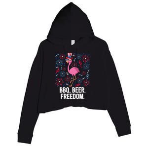 4th Of July Bbq Beer Freedom Flamingo Us Flag Patriotic Gift Crop Fleece Hoodie