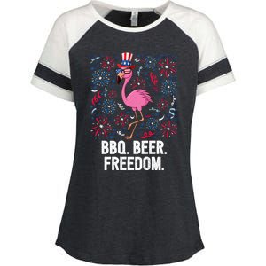 4th Of July Bbq Beer Freedom Flamingo Us Flag Patriotic Gift Enza Ladies Jersey Colorblock Tee