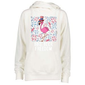 4th Of July Bbq Beer Freedom Flamingo Us Flag Patriotic Gift Womens Funnel Neck Pullover Hood