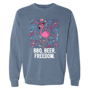 4th Of July Bbq Beer Freedom Flamingo Us Flag Patriotic Gift Garment-Dyed Sweatshirt