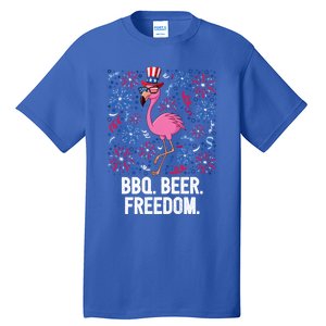 4th Of July Bbq Beer Freedom Flamingo Us Flag Patriotic Gift Tall T-Shirt