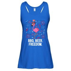 4th Of July Bbq Beer Freedom Flamingo Us Flag Patriotic Gift Ladies Essential Flowy Tank