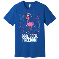 4th Of July Bbq Beer Freedom Flamingo Us Flag Patriotic Gift Premium T-Shirt