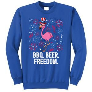 4th Of July Bbq Beer Freedom Flamingo Us Flag Patriotic Gift Tall Sweatshirt