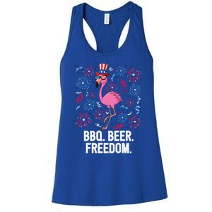 4th Of July Bbq Beer Freedom Flamingo Us Flag Patriotic Gift Women's Racerback Tank