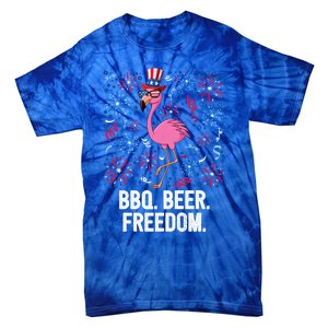 4th Of July Bbq Beer Freedom Flamingo Us Flag Patriotic Gift Tie-Dye T-Shirt