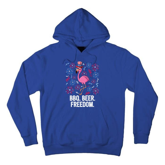 4th Of July Bbq Beer Freedom Flamingo Us Flag Patriotic Gift Tall Hoodie